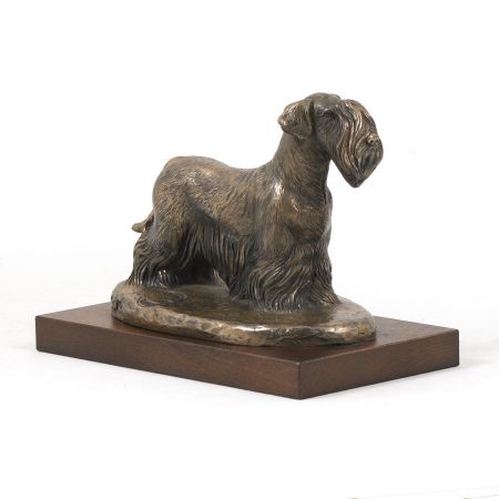 Cesky Terrier statue on wooden base