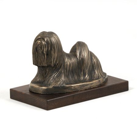 Lhasa Apso statue on wooden base