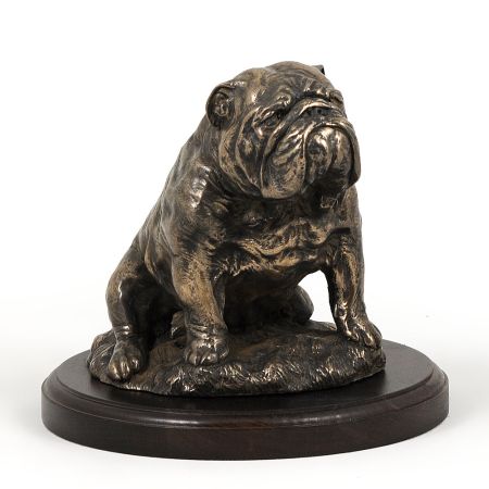 English Bulldog statue on wooden base
