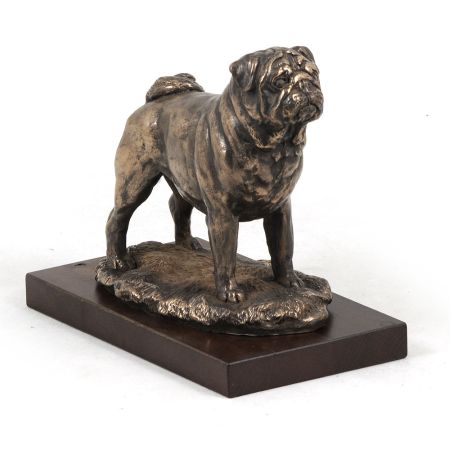 Pug Mops statue on wooden base
