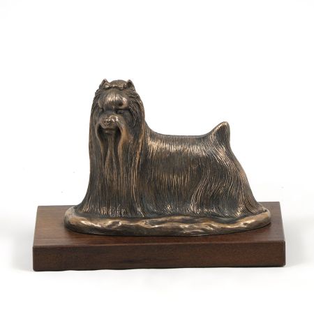 Yorkshire Terrier statue on wooden base