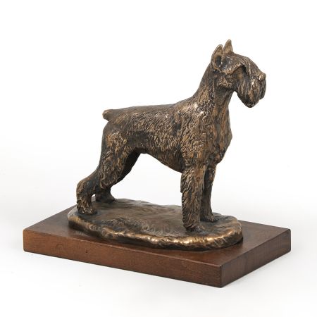 Schnauzer cropped statue on wooden base