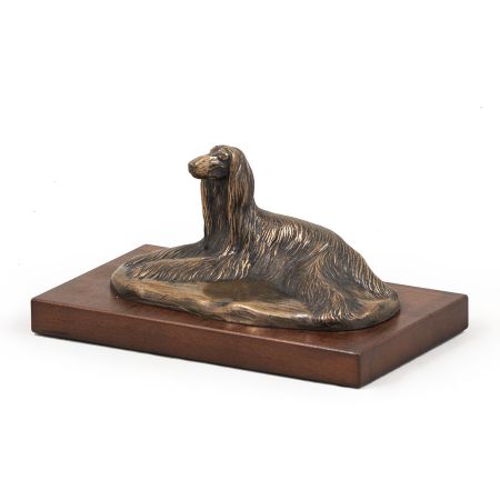 Afghan Hound statue on wooden base