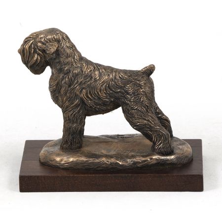 Black Russian Terrier statue on wooden base