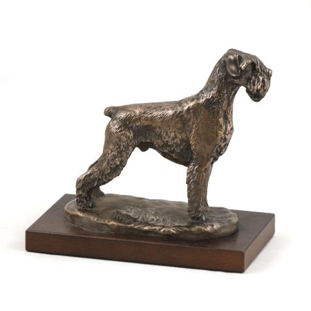 Schnauzer uncropped statue on wooden base