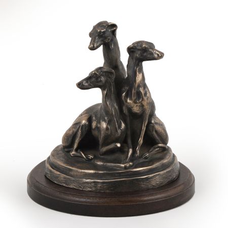 Whippet statue on wooden base